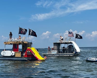 Sandbar Boat Party in Waves NC with Water Slide