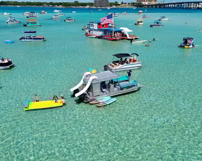 Private Crab Island Double Slide Pontoon with Restroom