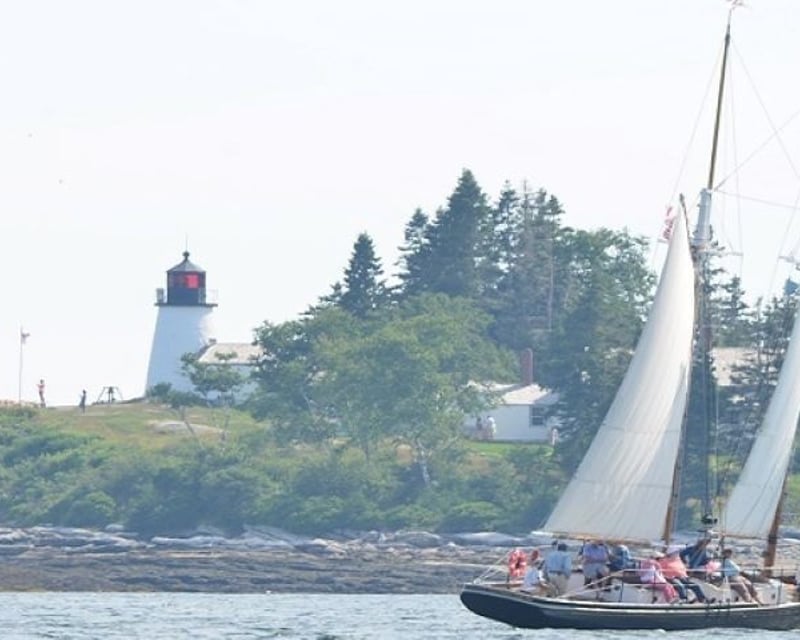 Schooner Sail Past Burnt Island Light in Boothbay Harbor
