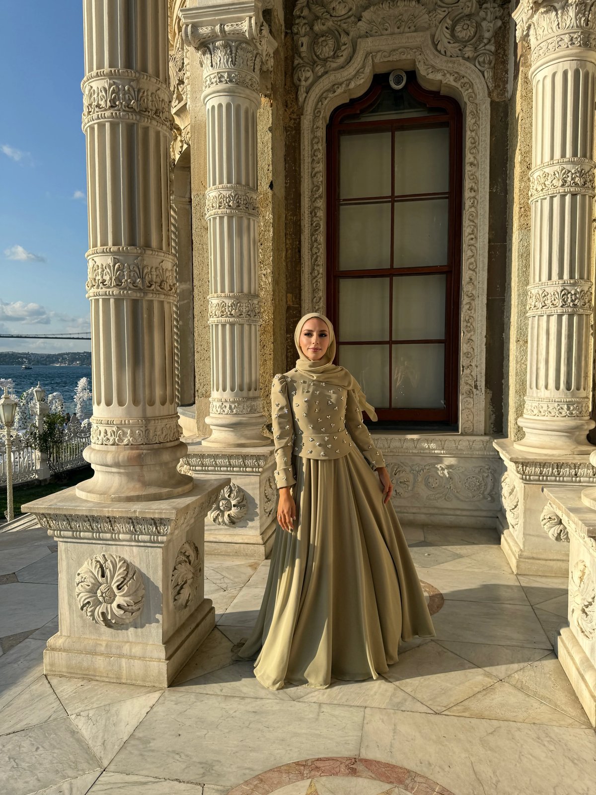 Helena İşlemeli Elbise - Yeşil