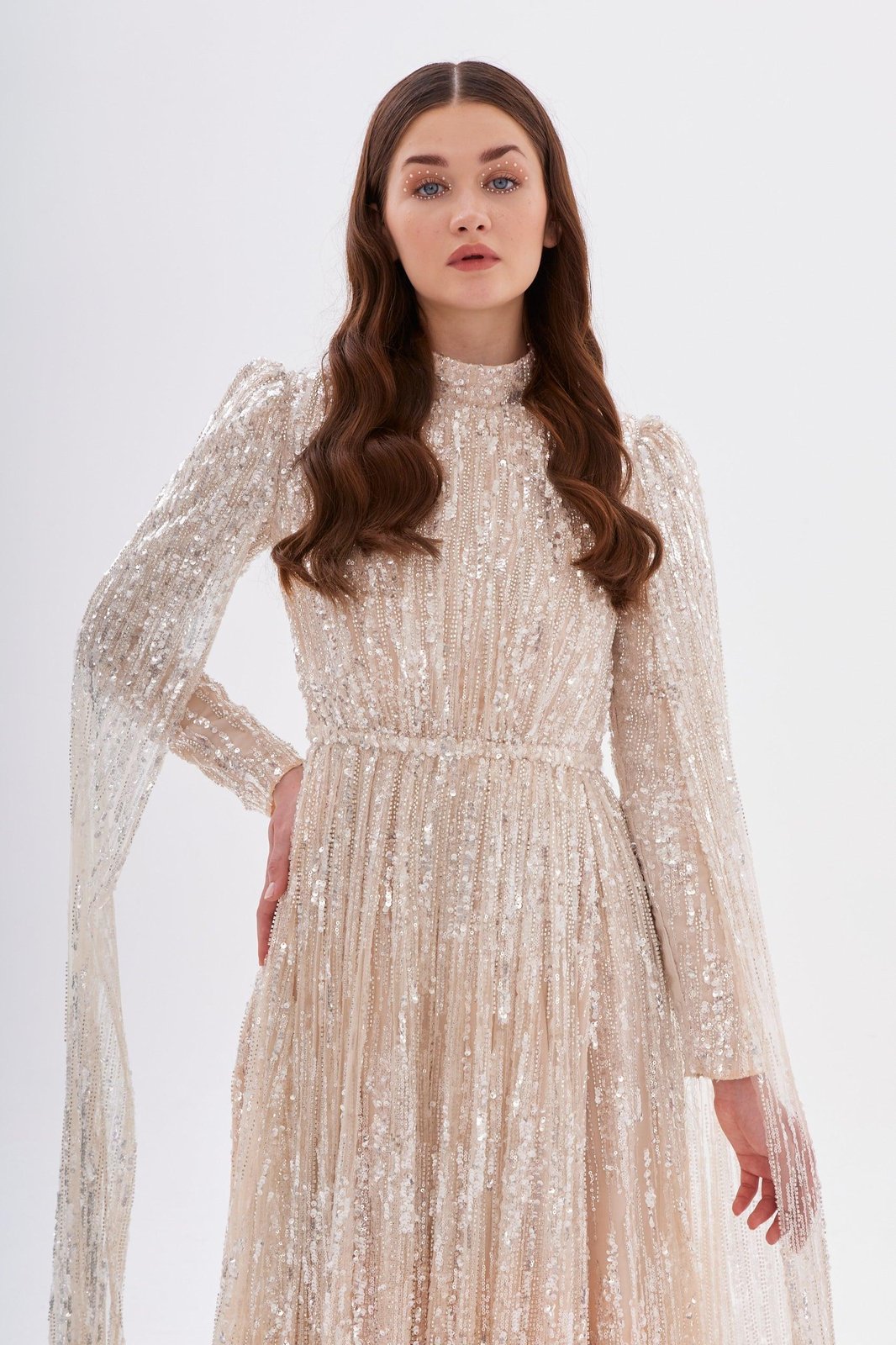 Light Pelerine Elbise - Pudra