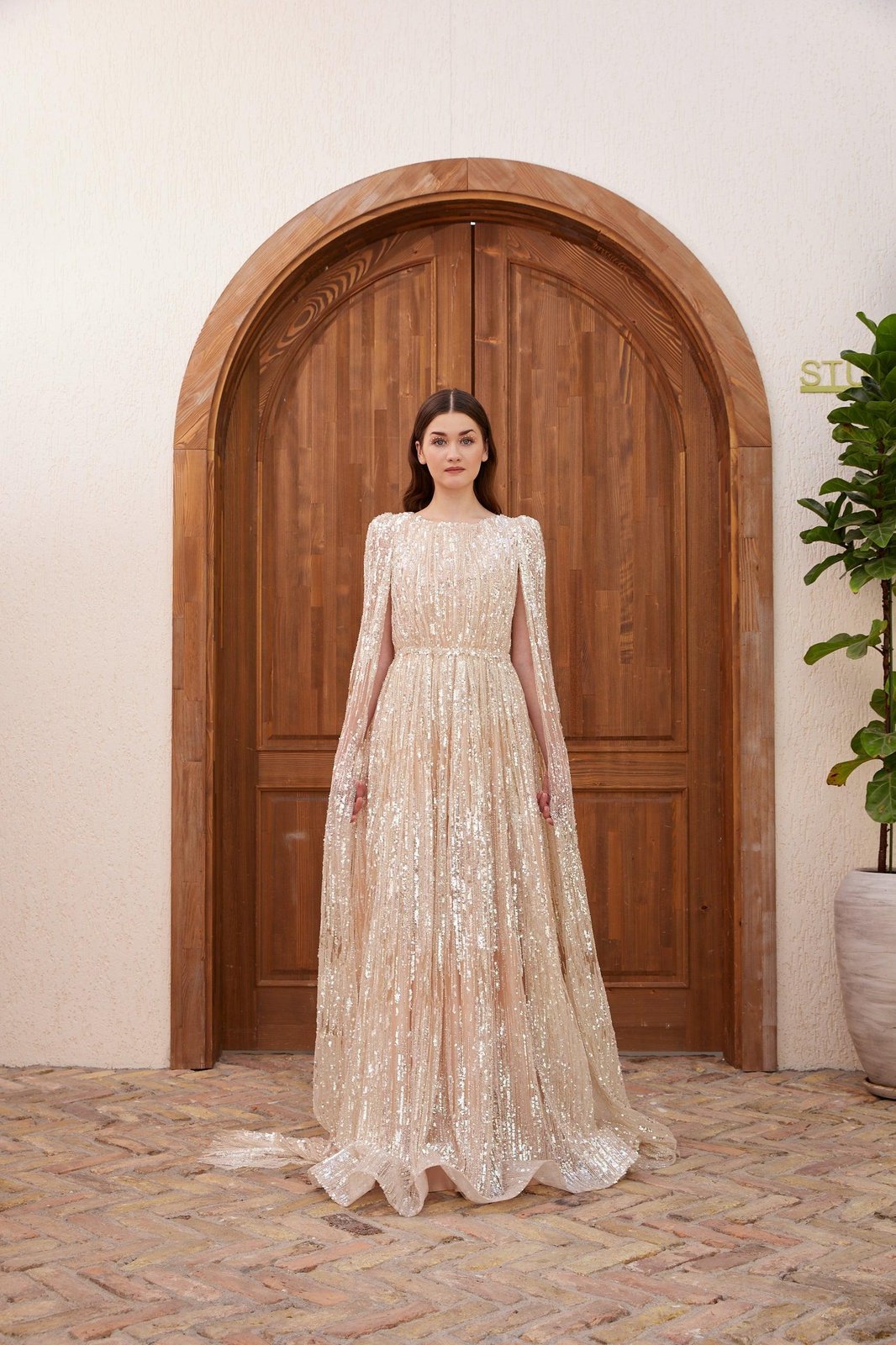 Hailey Pelerinli Elbise - Pudra