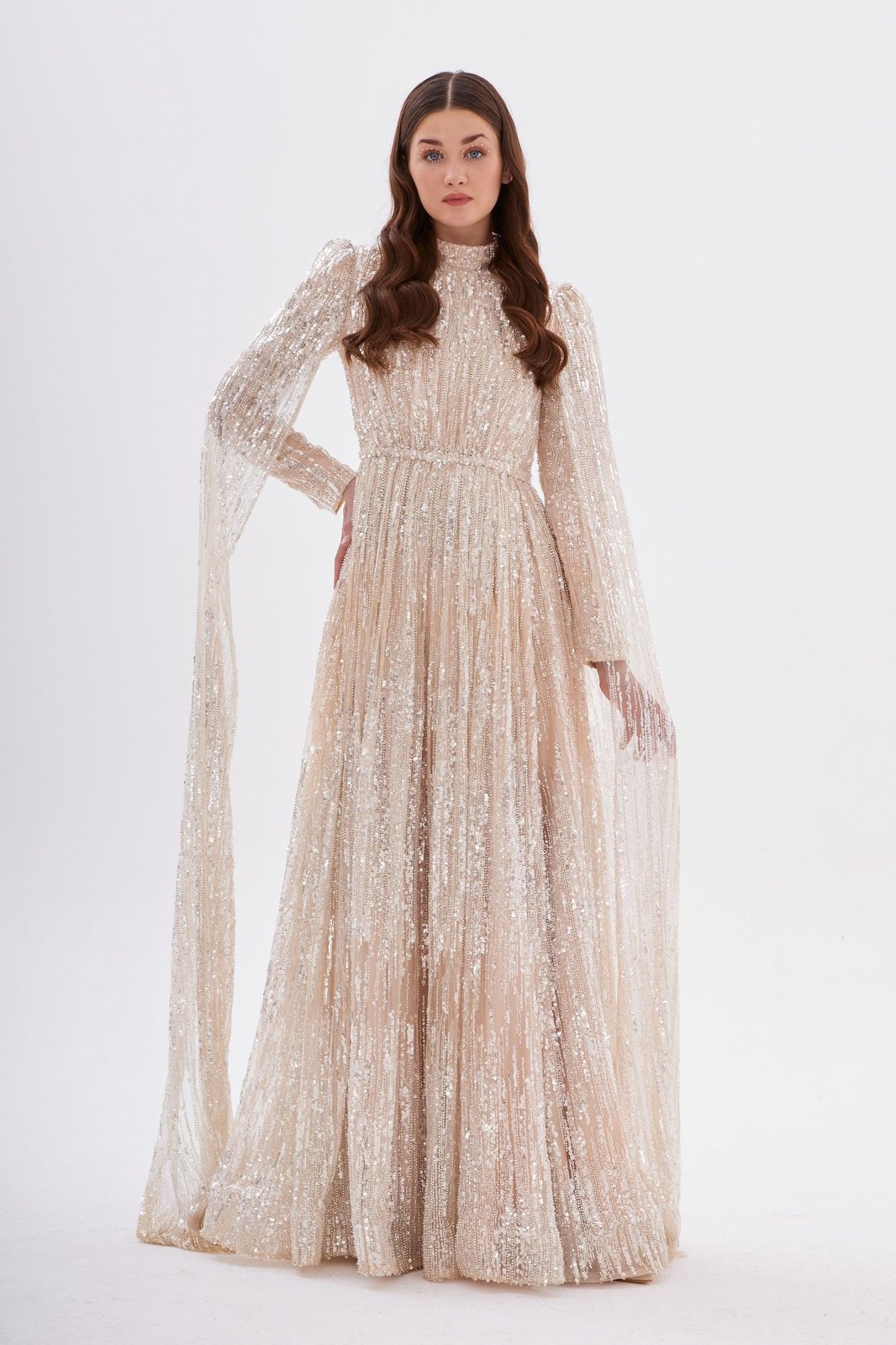 Light Pelerine Elbise - Pudra