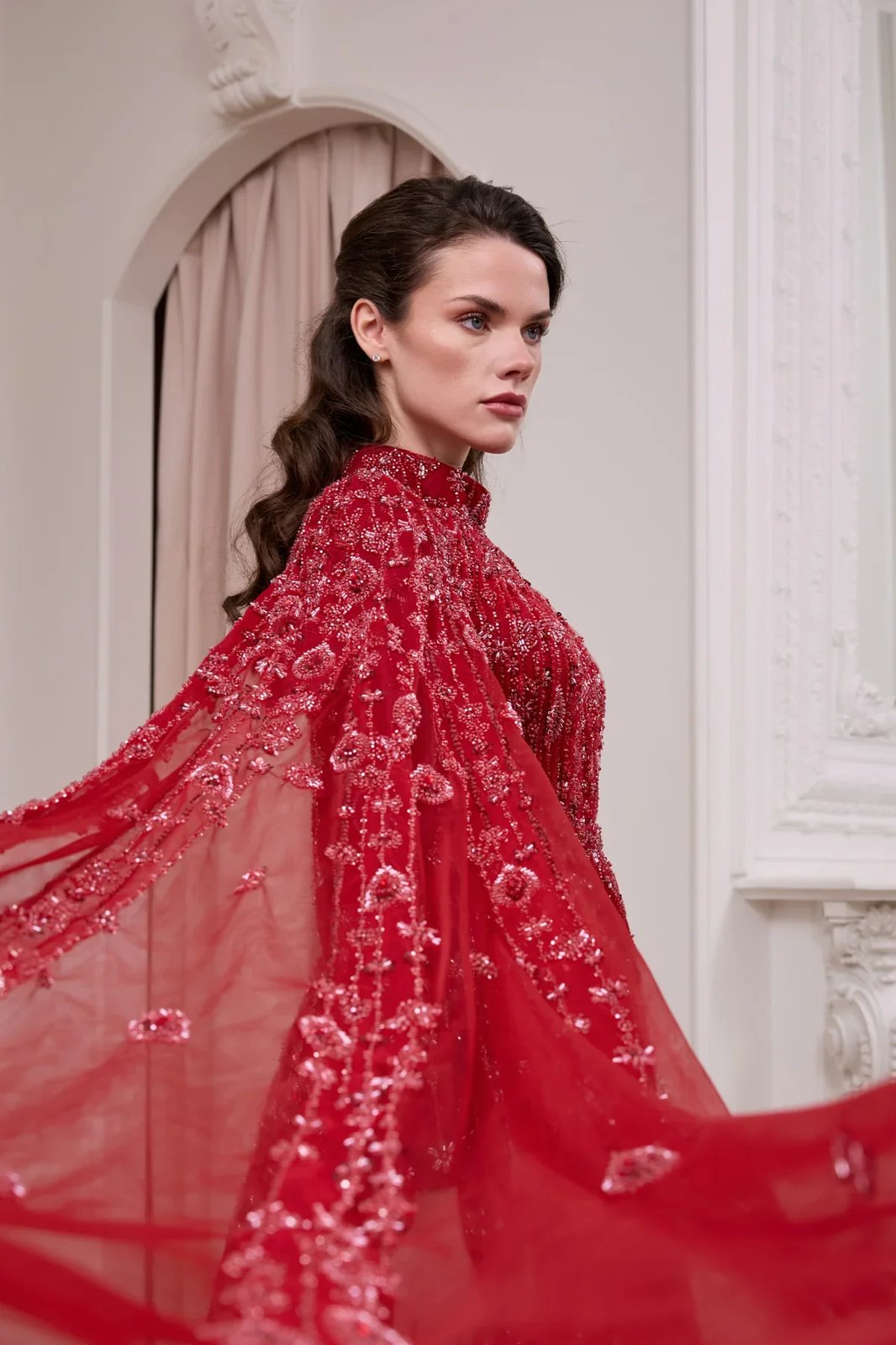 Melinda Pelerinli Elbise - Bordo