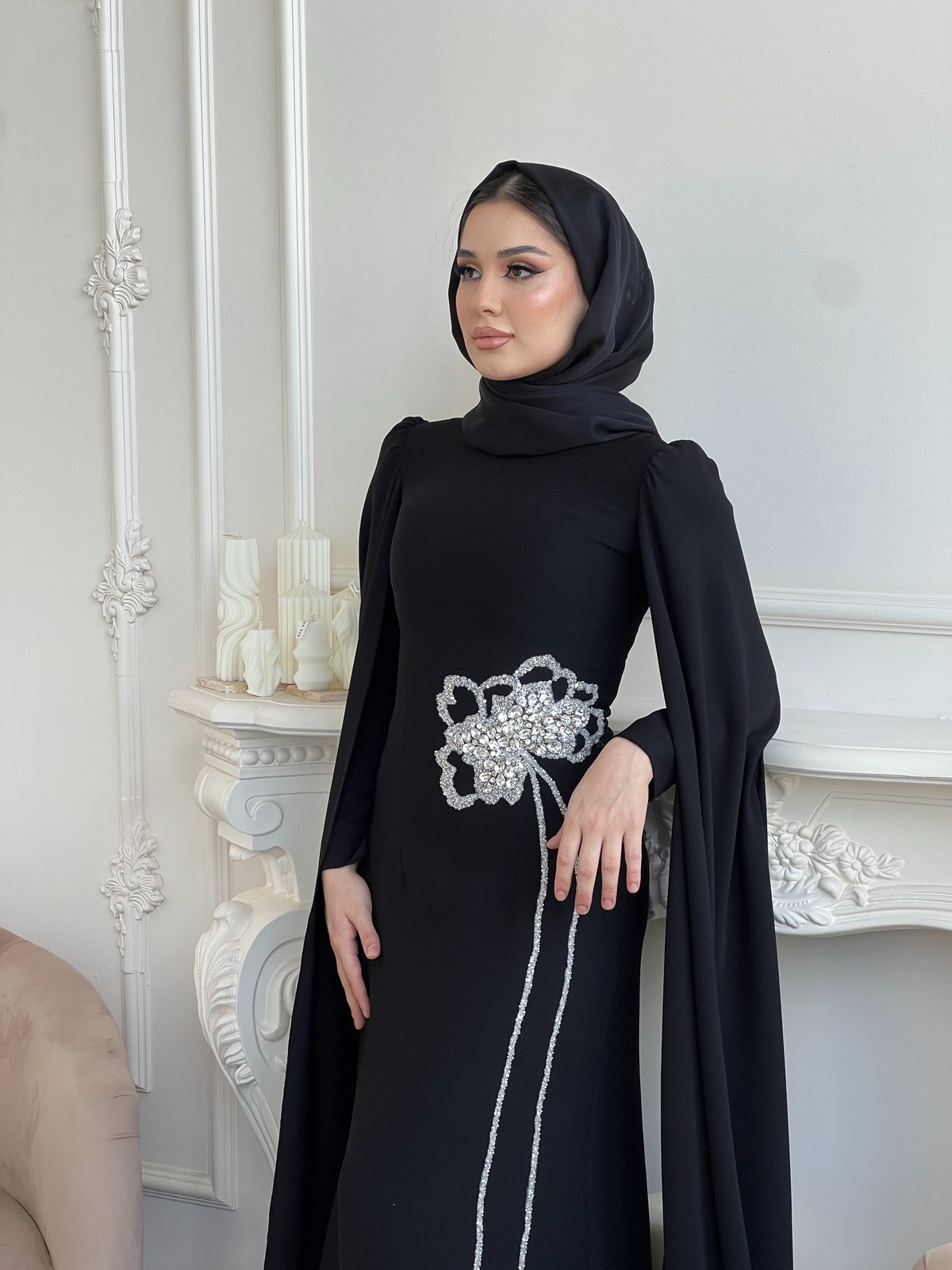 Pandora Çiçek İşlemeli Elbise - Siyah