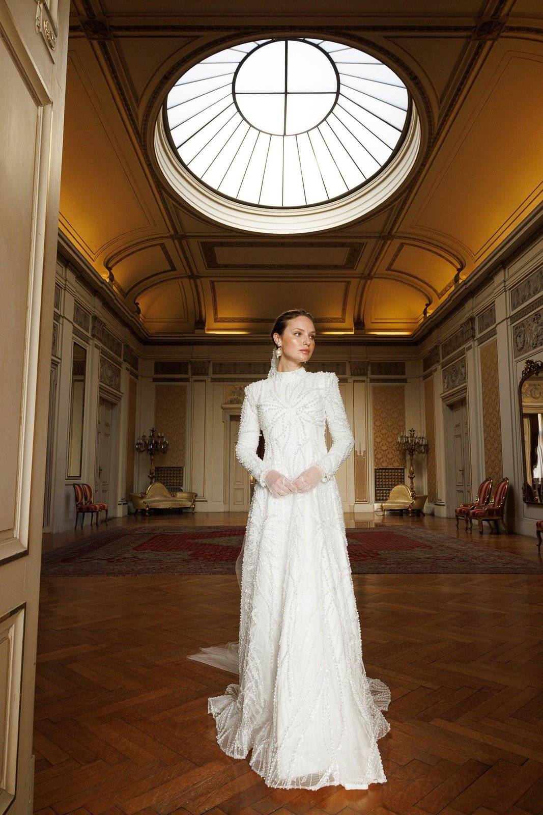 Rosaline İncili Gelinlik - Beyaz