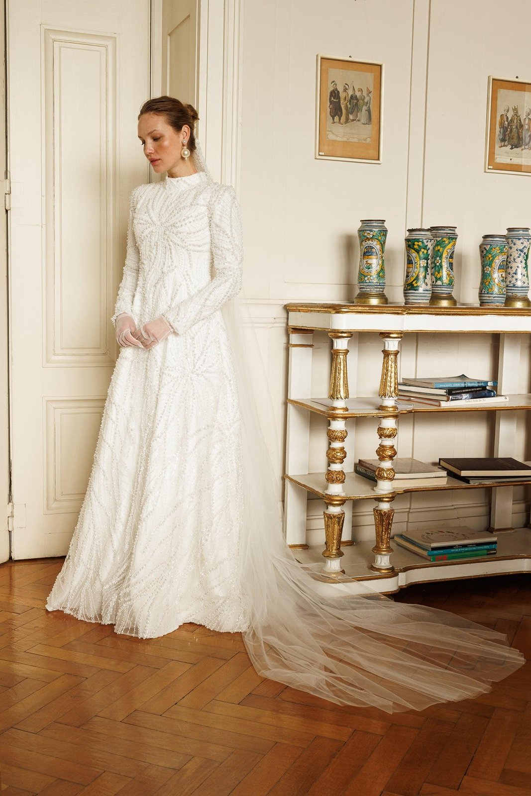 Rosaline İncili Gelinlik - Beyaz