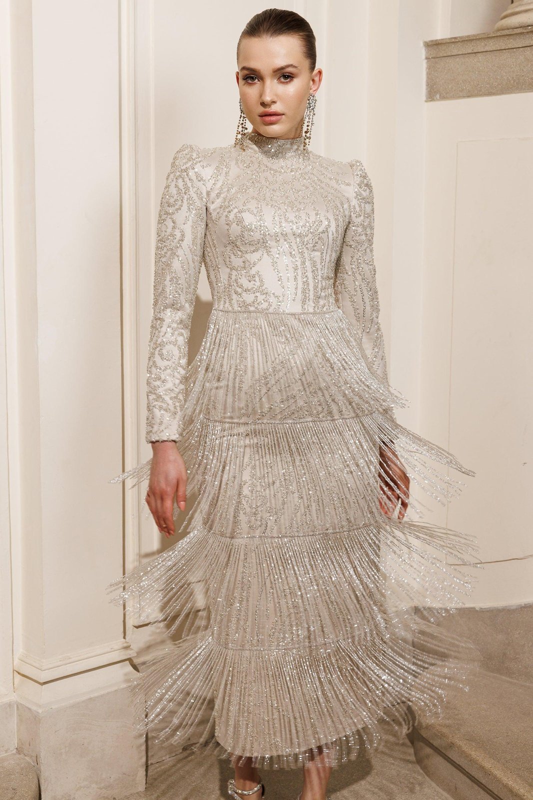 Sevilla Taş Püsküllü Elbise - Bej