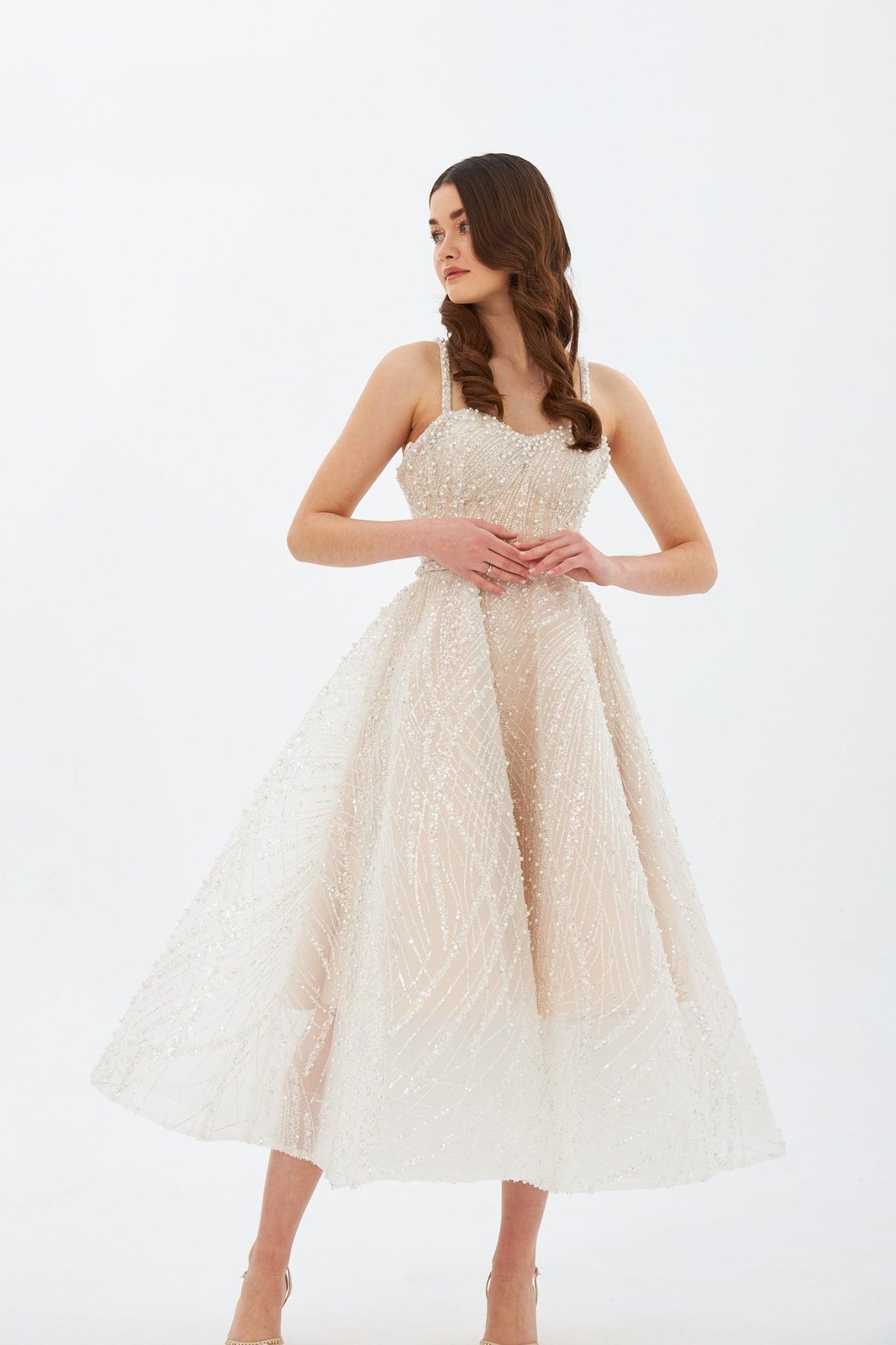 Perla İncili Elbise - Ekru