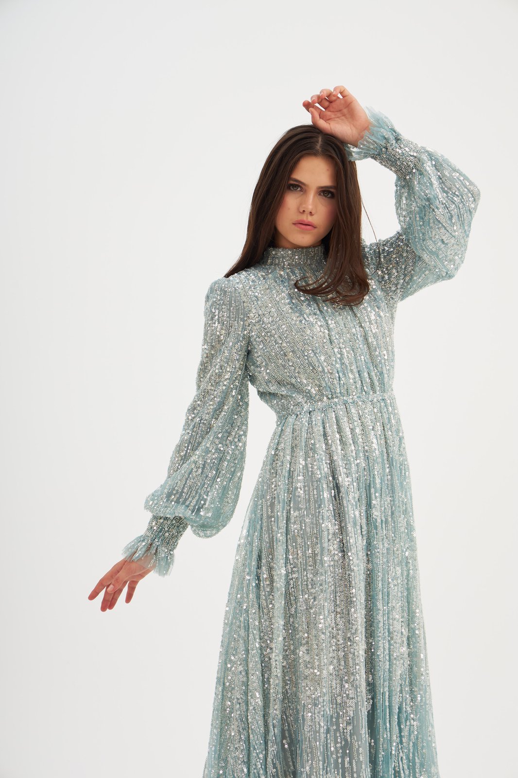 Light İşlemeli Elbise - Mint