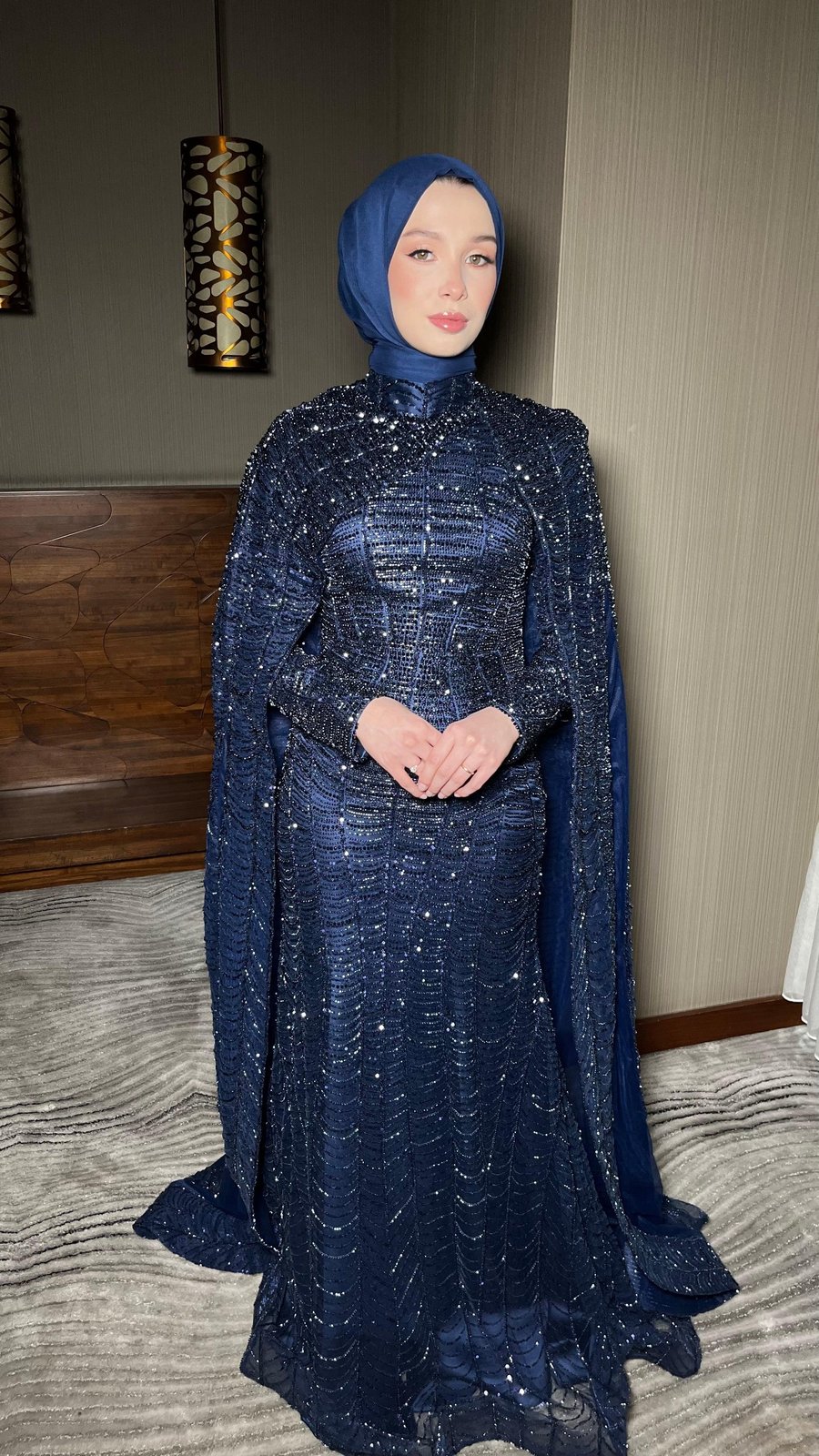 Jasmine Pelerinli Elbise - Lacivert