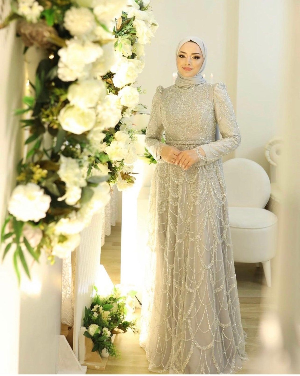 Alberta İşlemeli Elbise - Gri