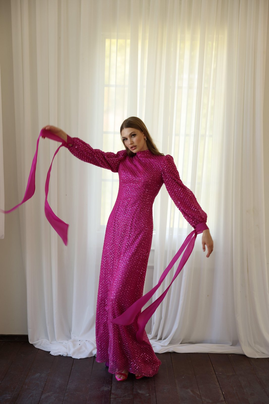 Pamela Kol Detaylı Elbise - Fuşya