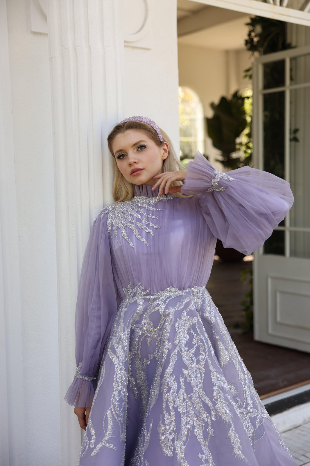 Soli Tül Detaylı Elbise - Lila