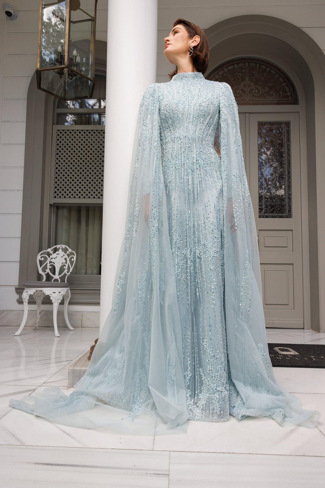 Midnight Pelerinli Elbise - Mavi