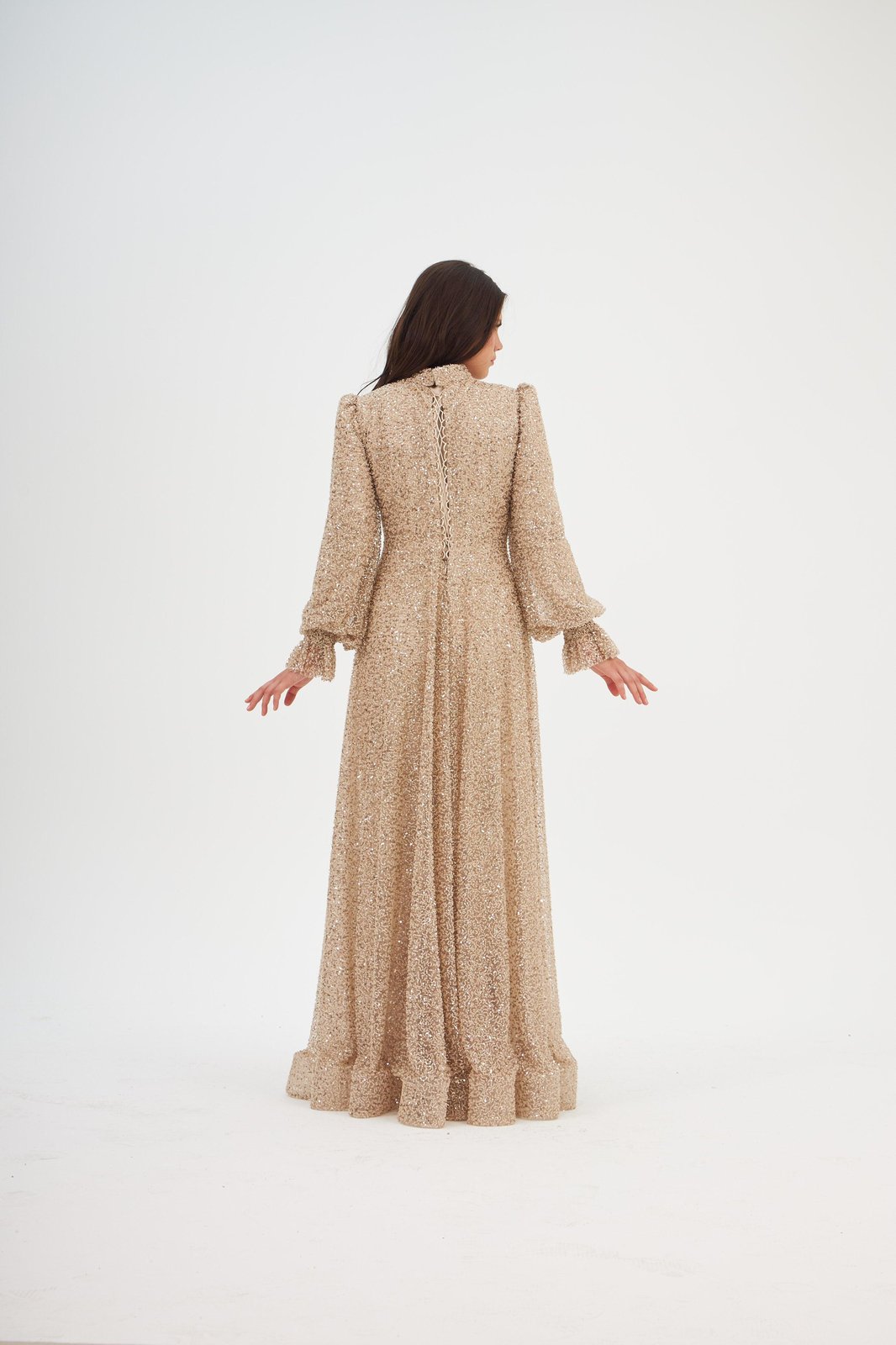 Diana İşlemeli Elbise - Bej