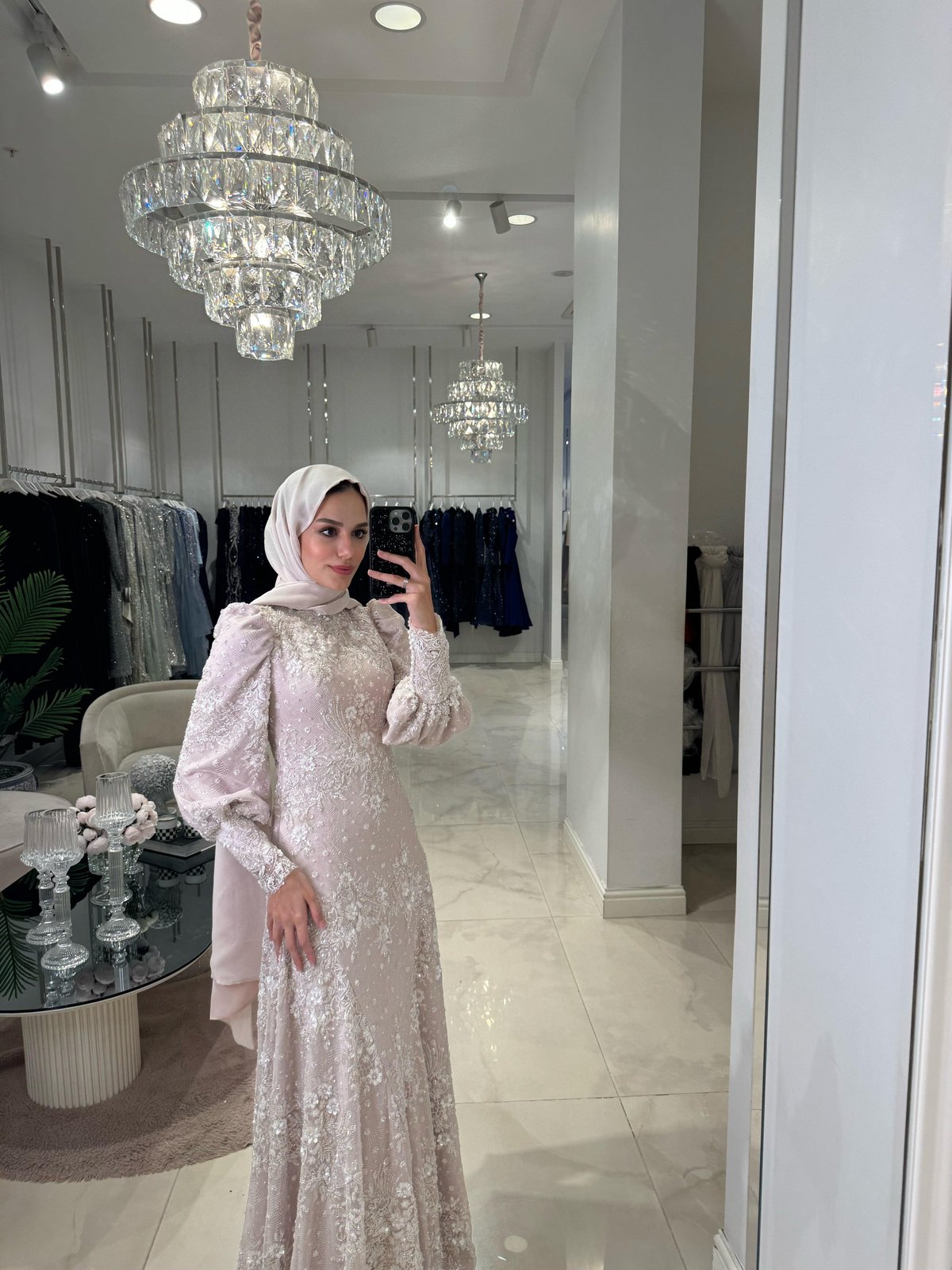 Mori Dantelli Elbise - Pudra