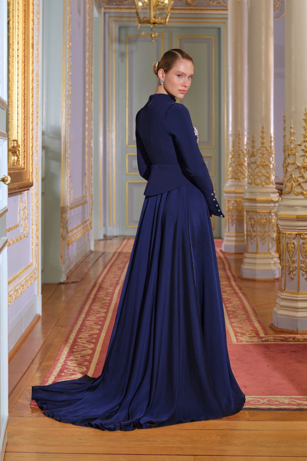 Berta İşlemeli Elbise - Lacivert