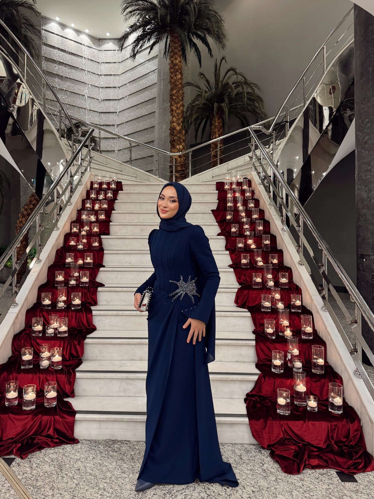 Astra İşlemeli Elbise - Lacivert