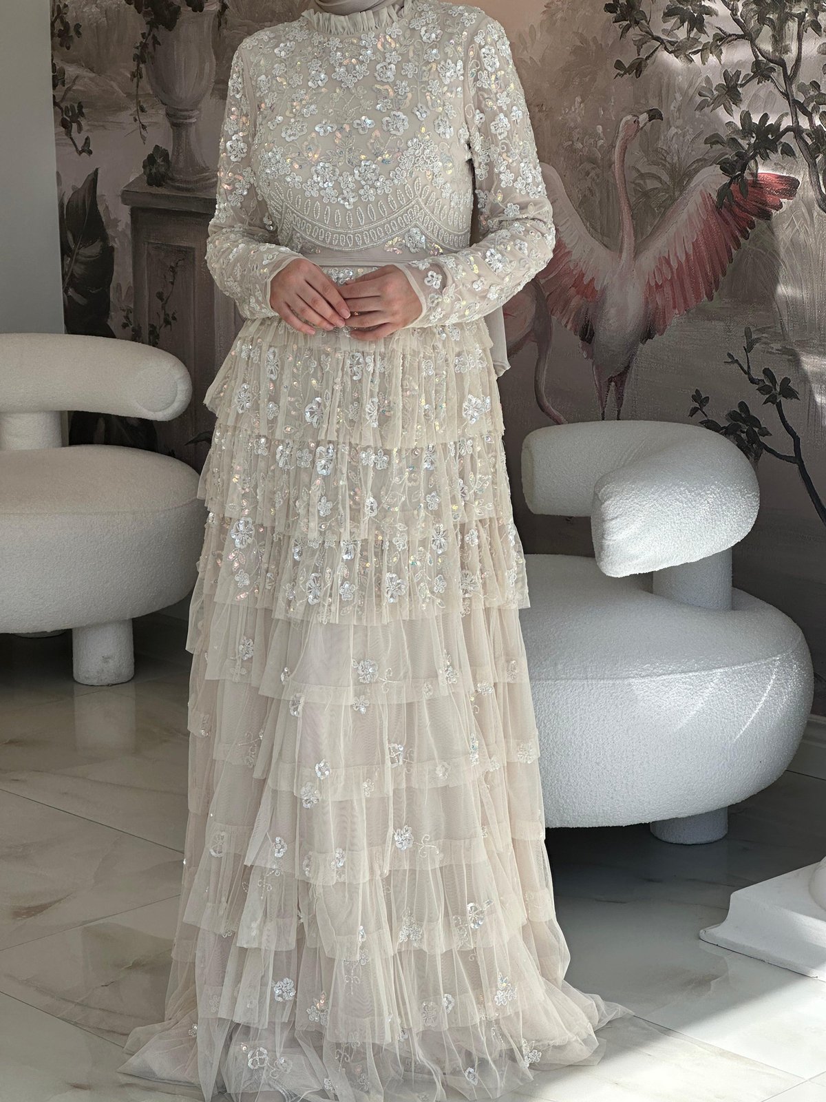 Loco Kat Kat Elbise - Ekru