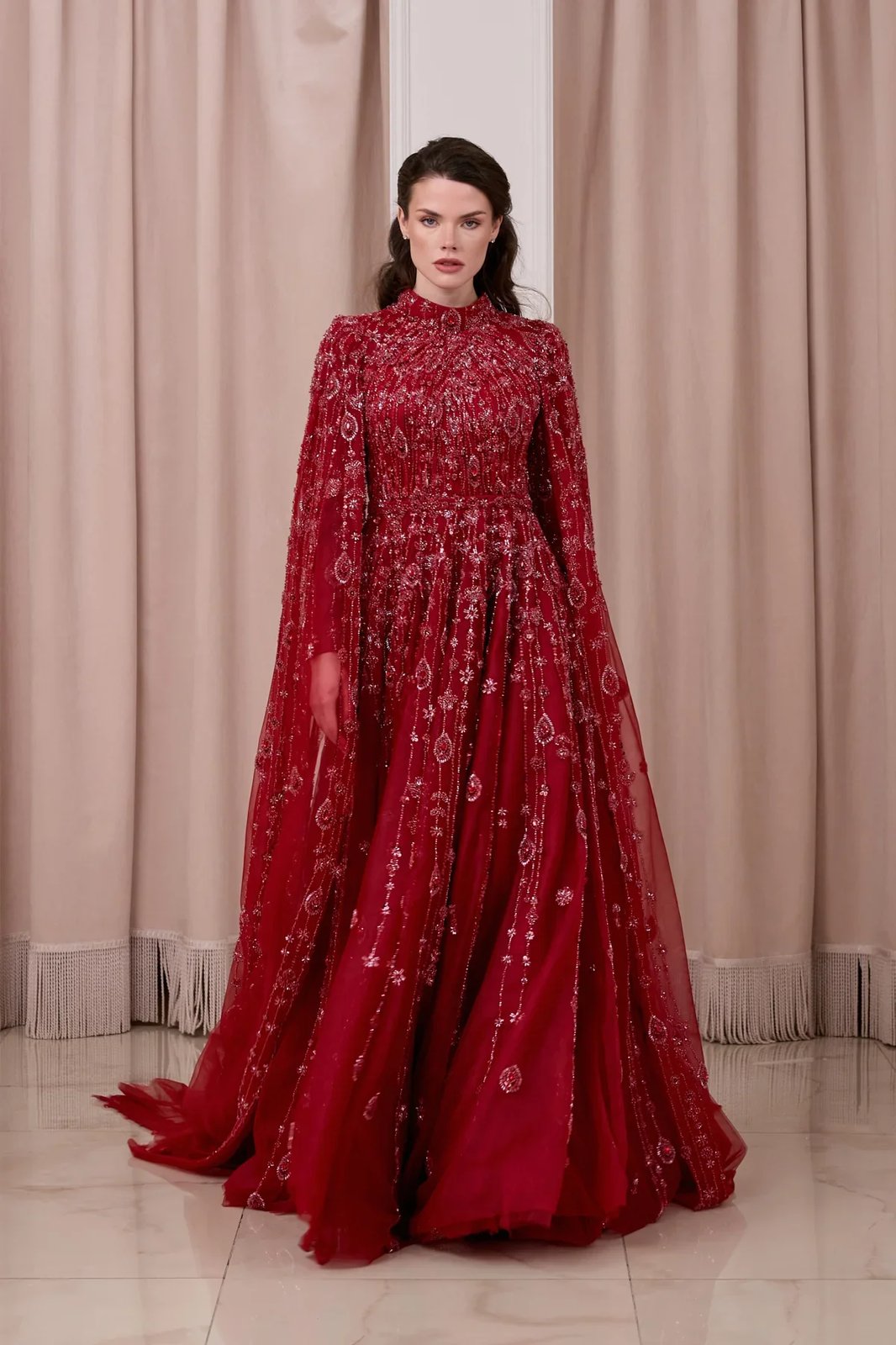 Melinda Pelerinli Elbise - Bordo