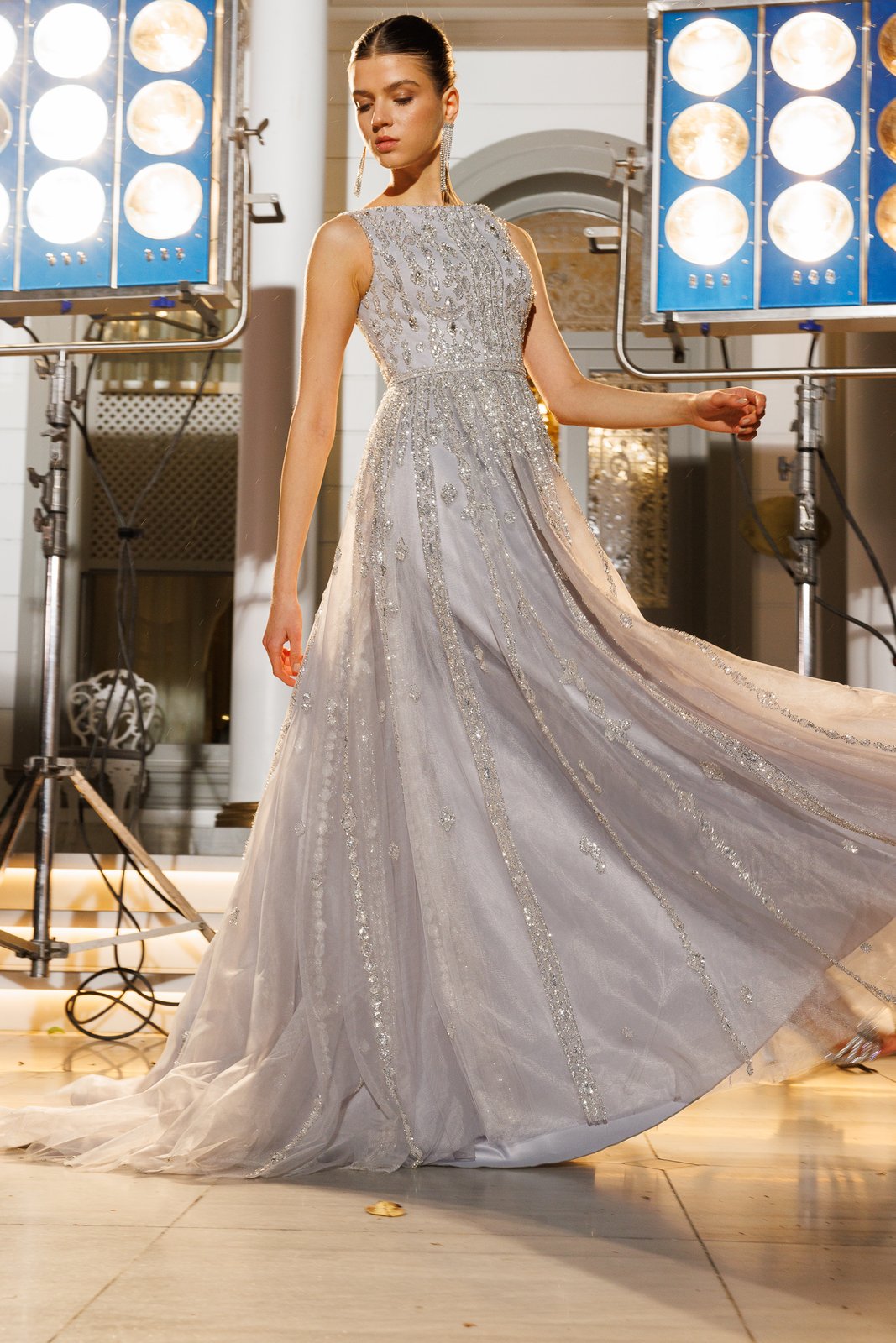 Robella İşlemeli Elbise - Gri