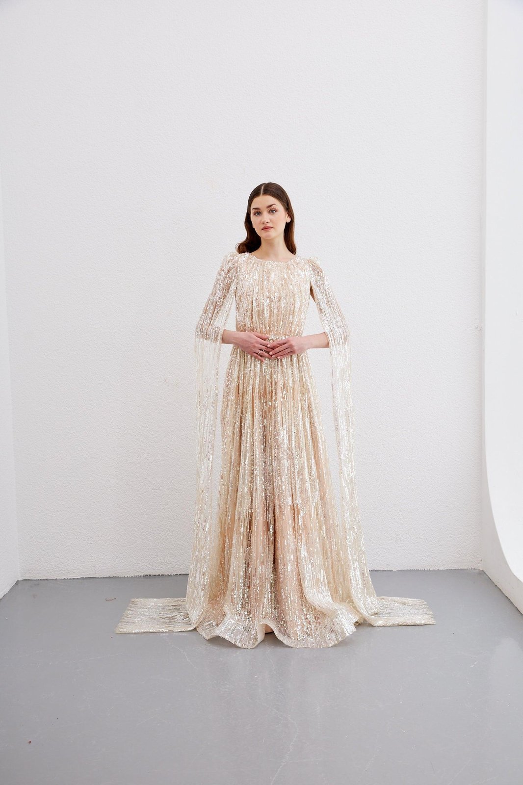 Hailey Pelerinli Elbise - Pudra