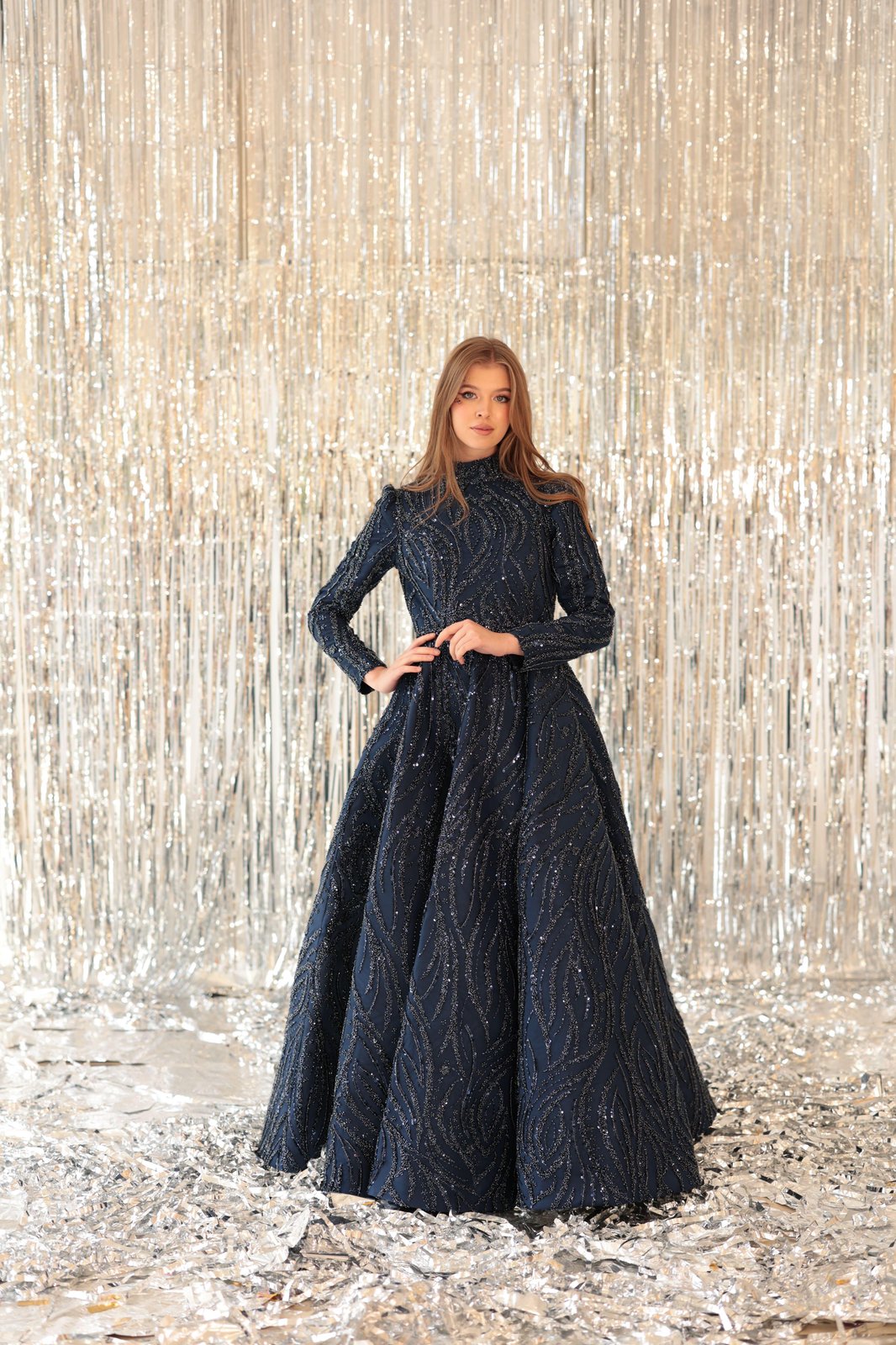 Nikki İşlemeli Elbise - Lacivert