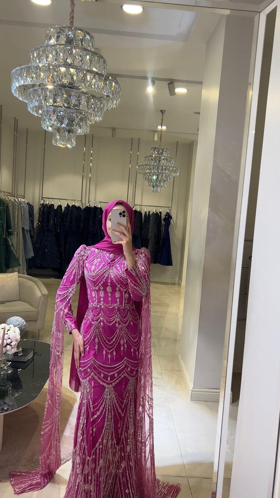 Estelle Pelerinli Elbise - Fuşya