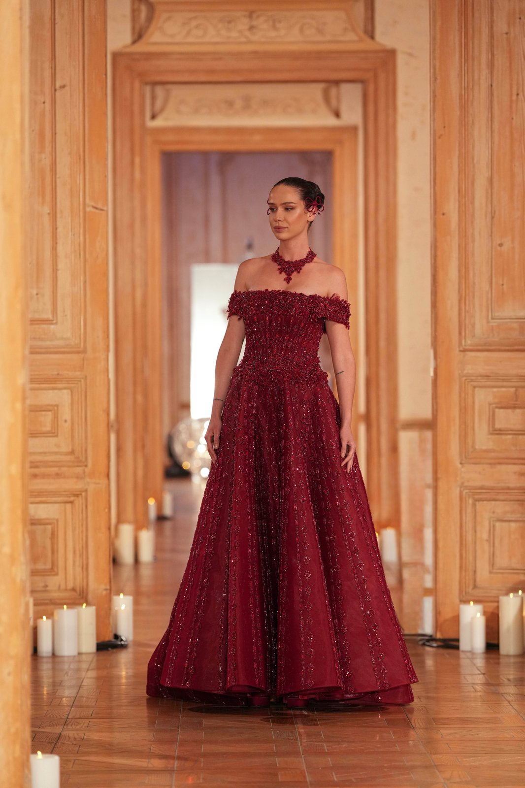 Rouge İşlemeli Elbise - Bordo