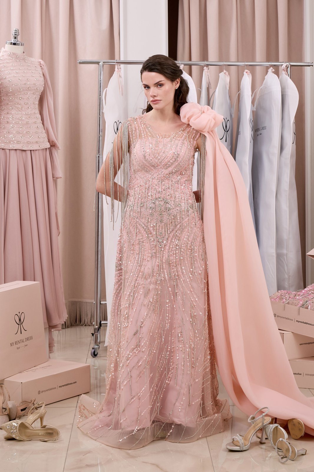 Opal Kasnak Elbise - Pembe