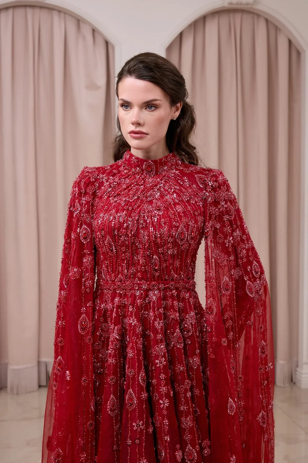 Melinda Pelerinli Elbise - Bordo