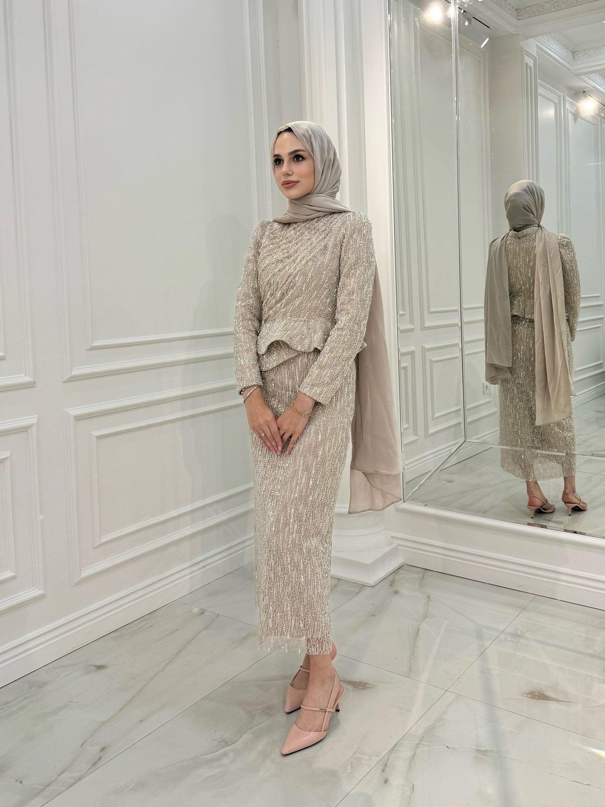 Aria Kalem Elbise - Bej