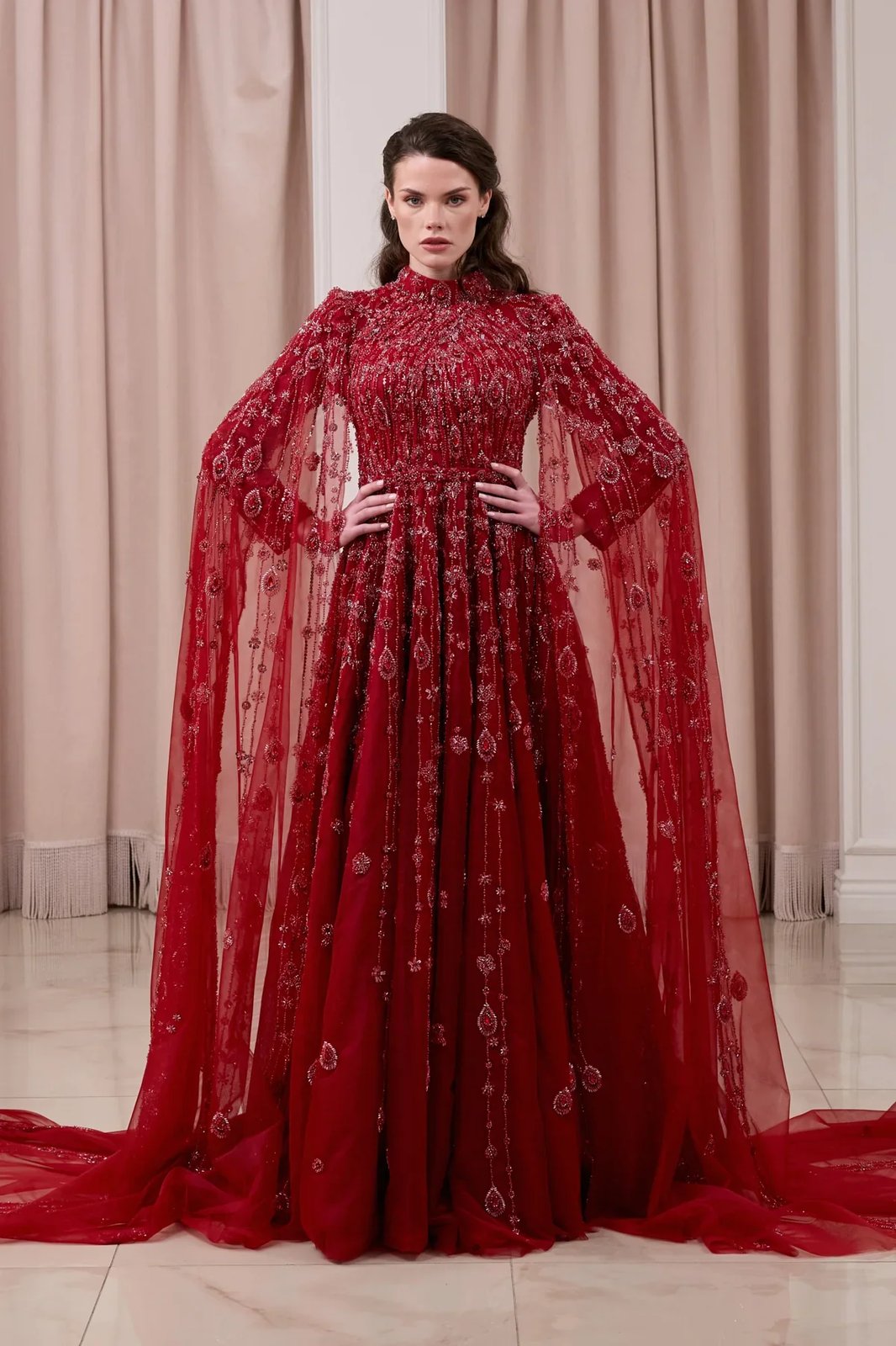 Melinda Pelerinli Elbise - Bordo