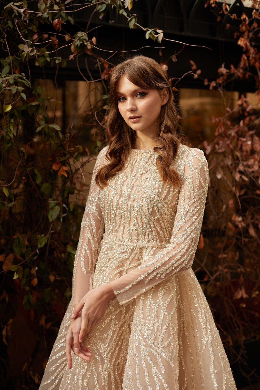 Twinkle İşlemeli Elbise - Bej