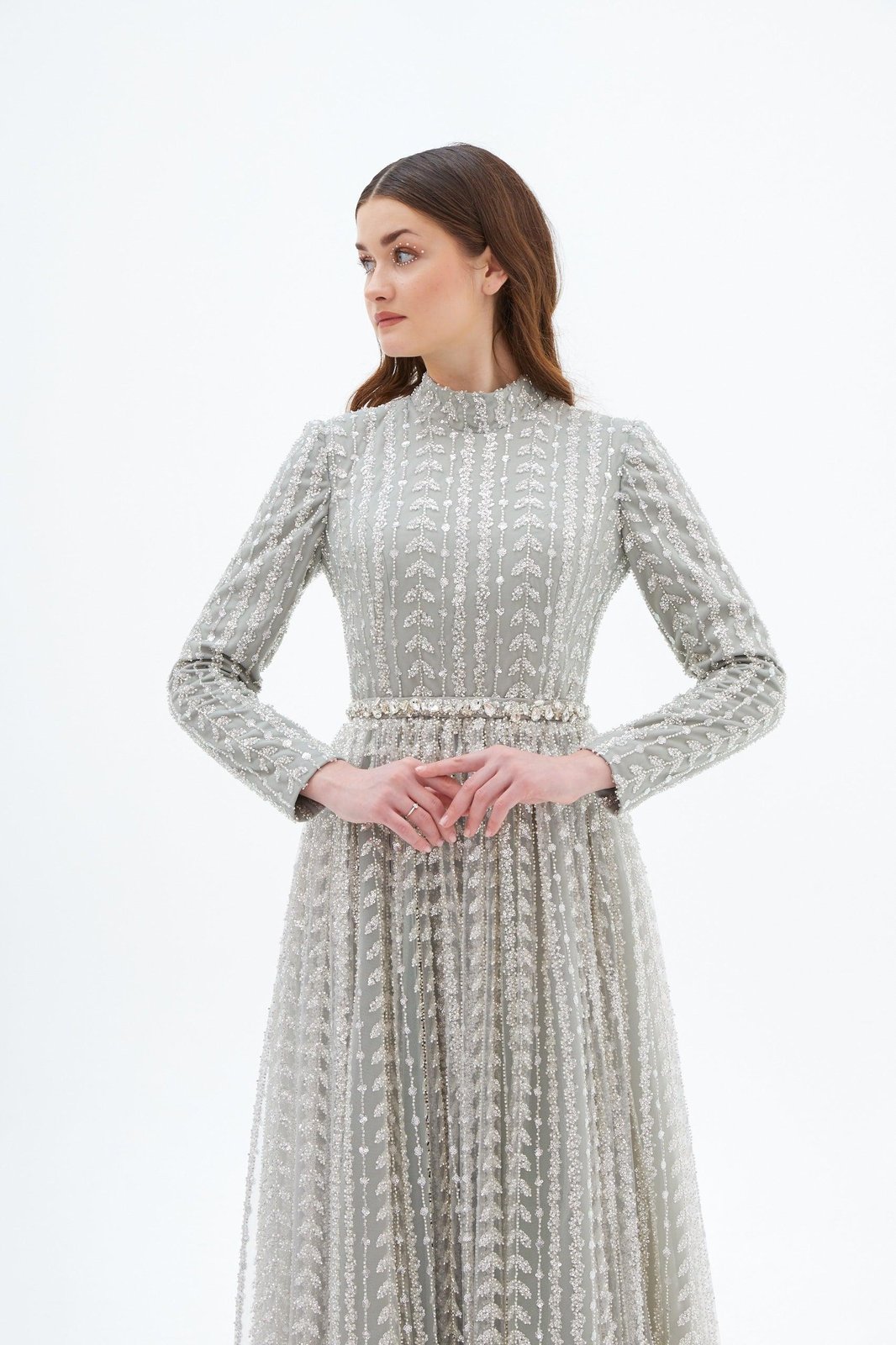 Celine İşlemeli Elbise - Mint