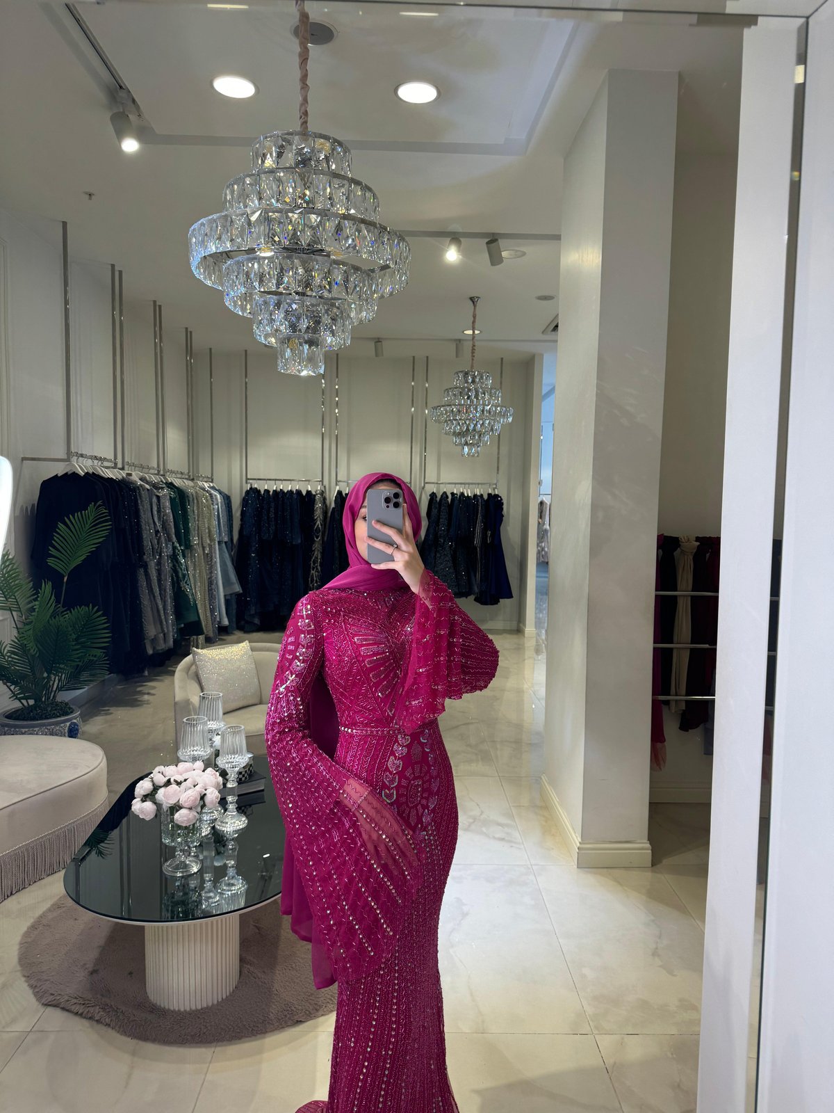 Gina İşlemeli Elbise - Fuşya