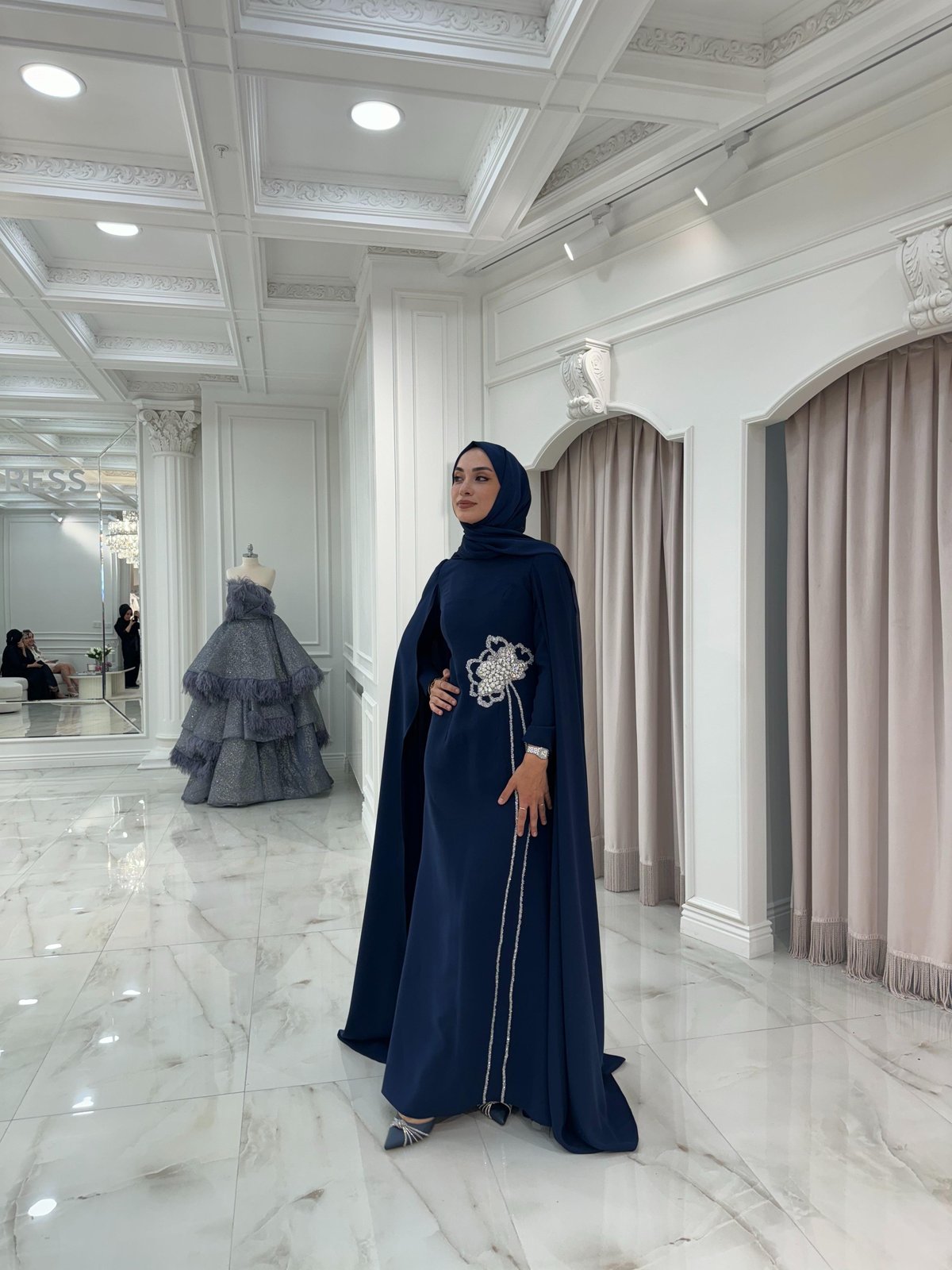 Pandora Çiçek İşlemeli Elbise - Lacivert