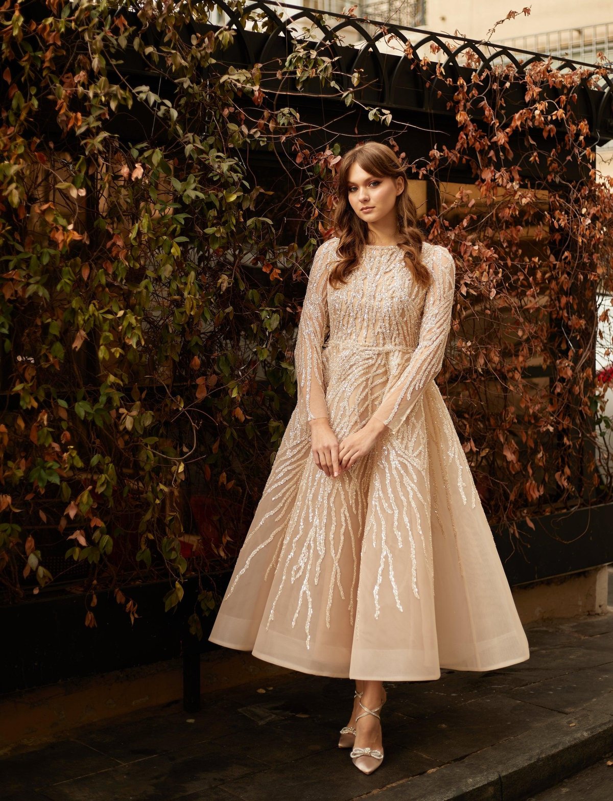 Twinkle İşlemeli Elbise - Bej