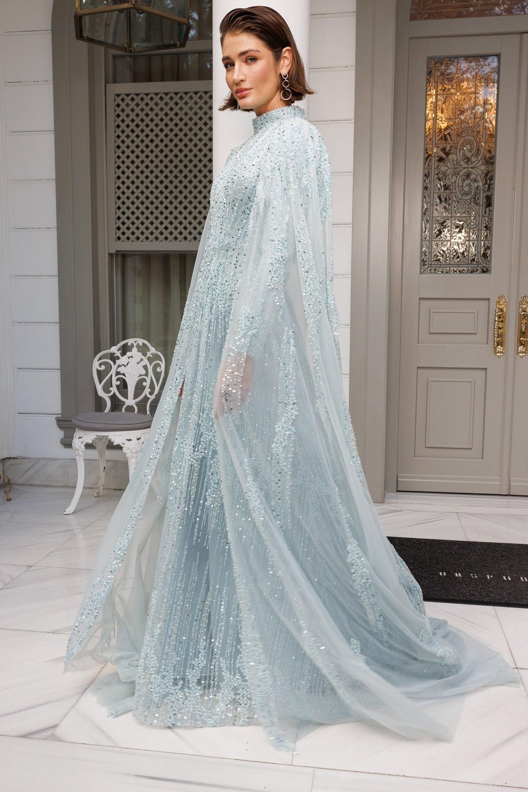 Midnight Pelerinli Elbise - Mavi