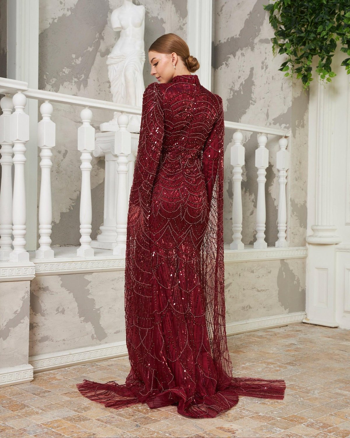 Elsa Pelerinli Elbise - Bordo