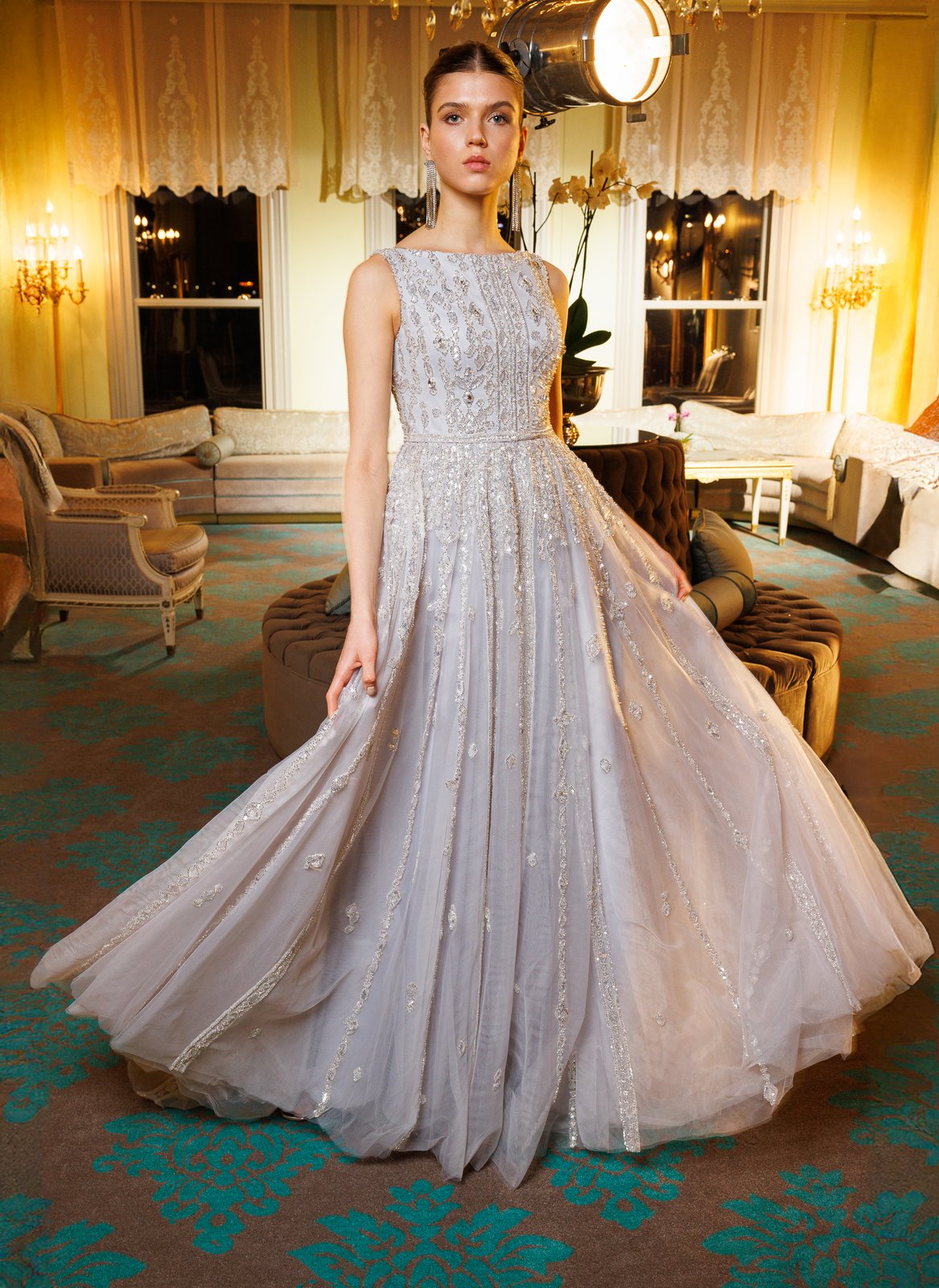 Robella İşlemeli Elbise - Gri