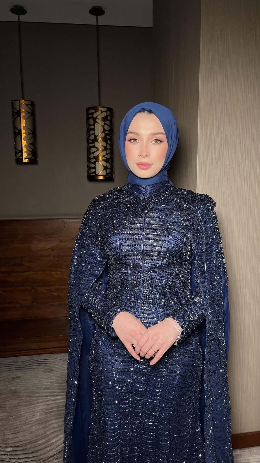 Jasmine Pelerinli Elbise - Lacivert