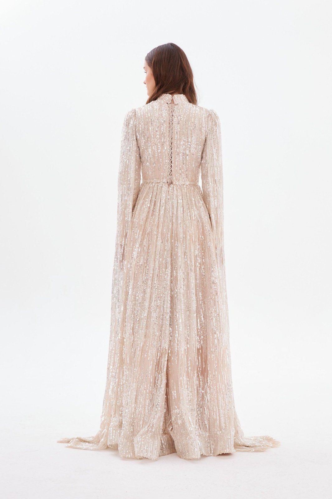 Light Pelerine Elbise - Pudra