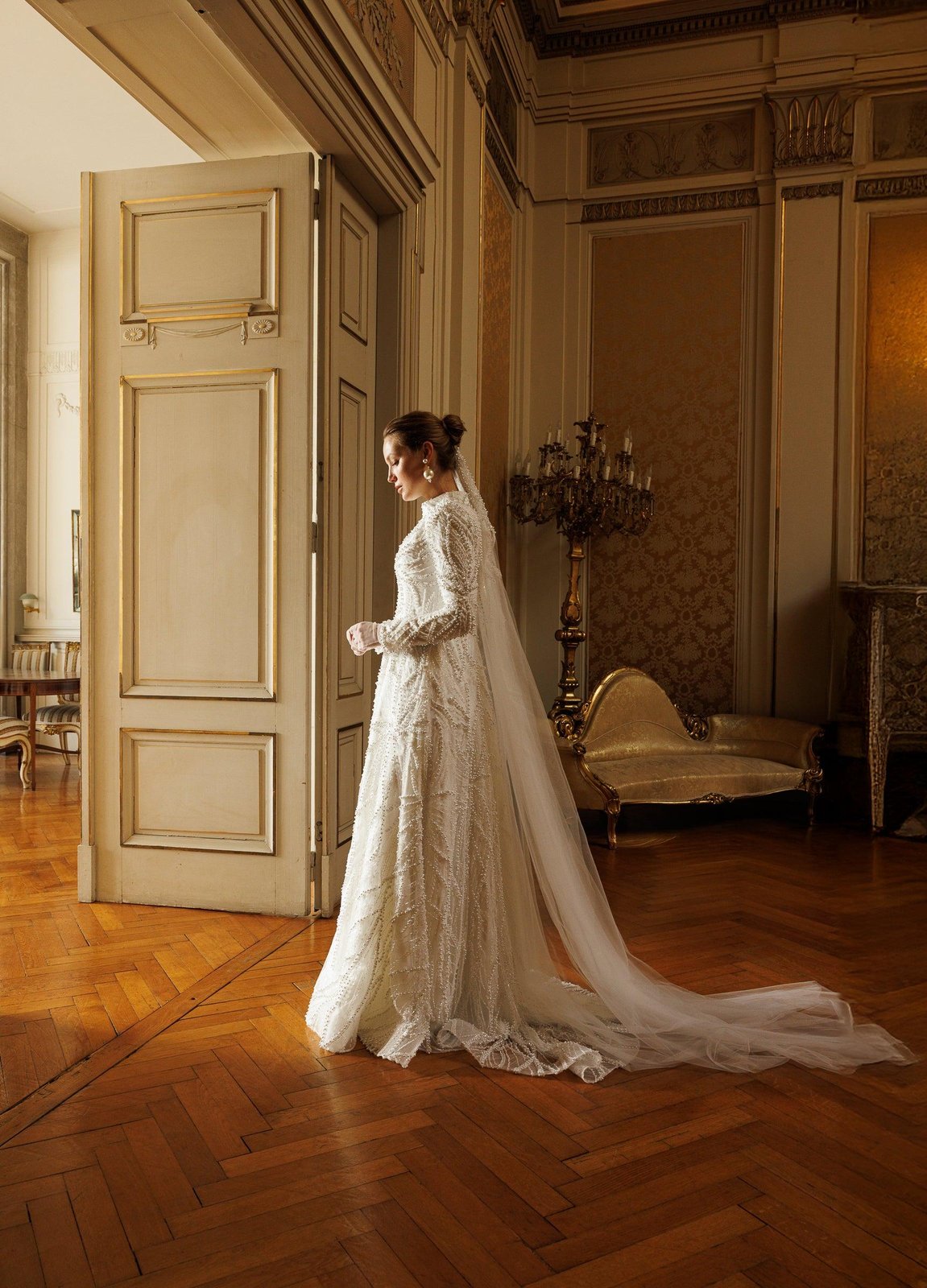 Rosaline İncili Gelinlik - Beyaz