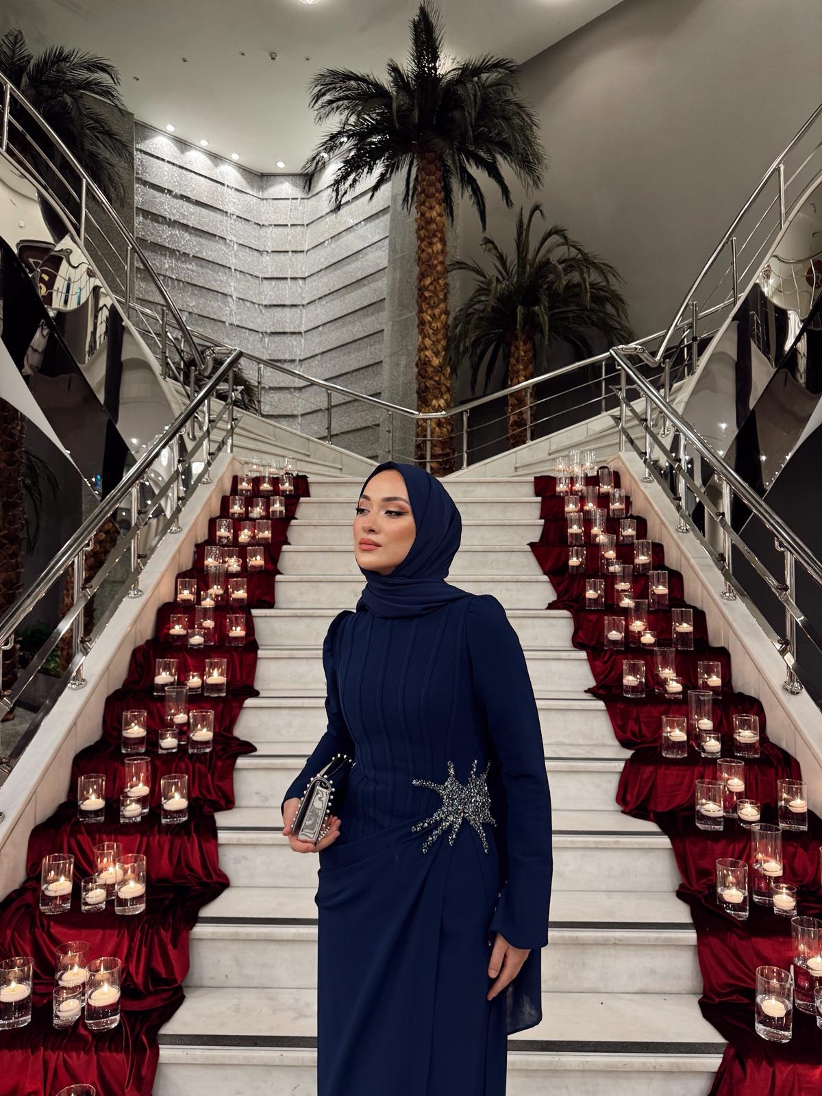 Astra İşlemeli Elbise - Lacivert