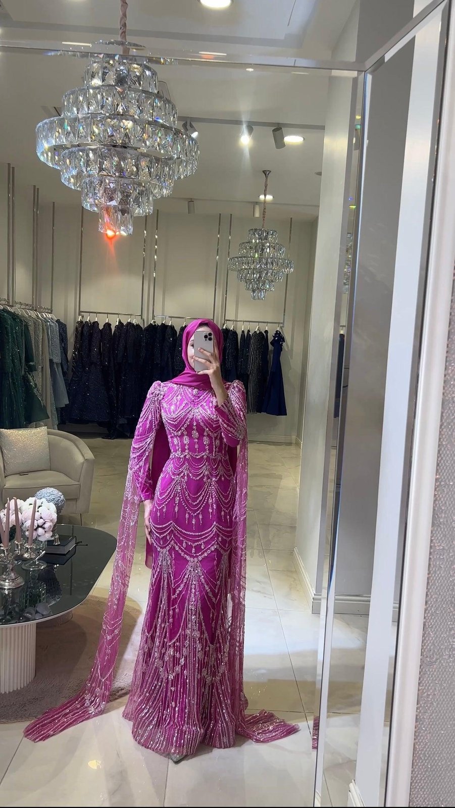 Estelle Pelerinli Elbise - Fuşya