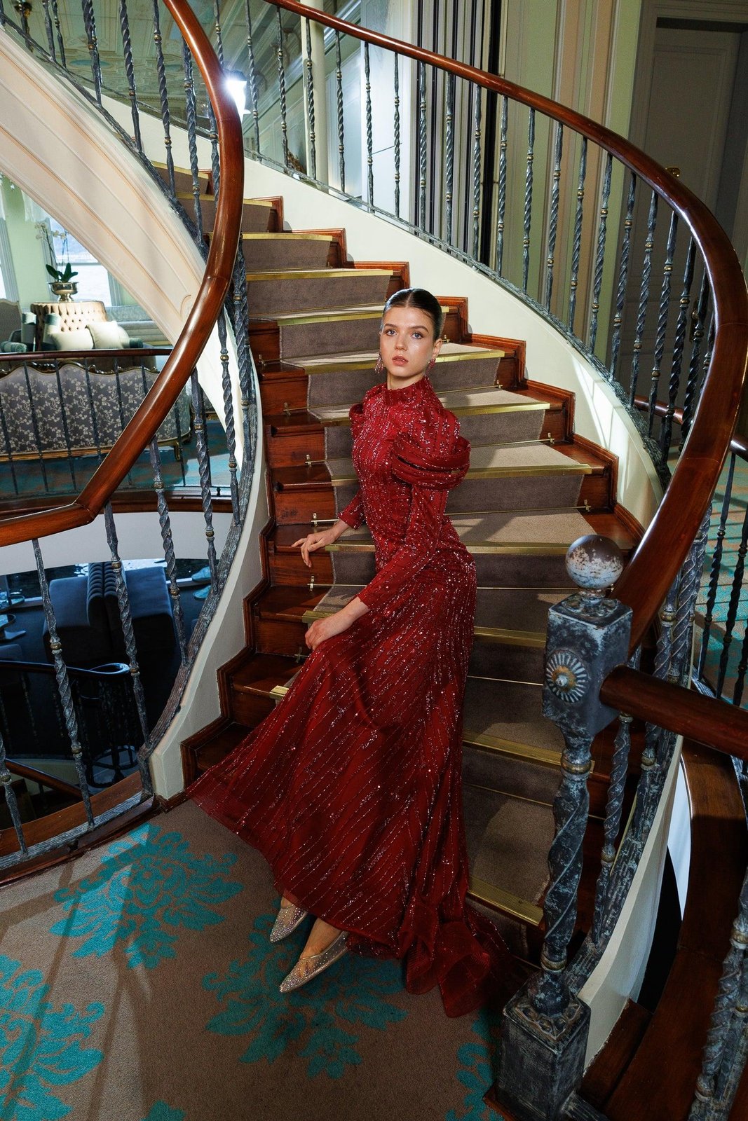 Nessa Kuyruklu Elbise - Bordo