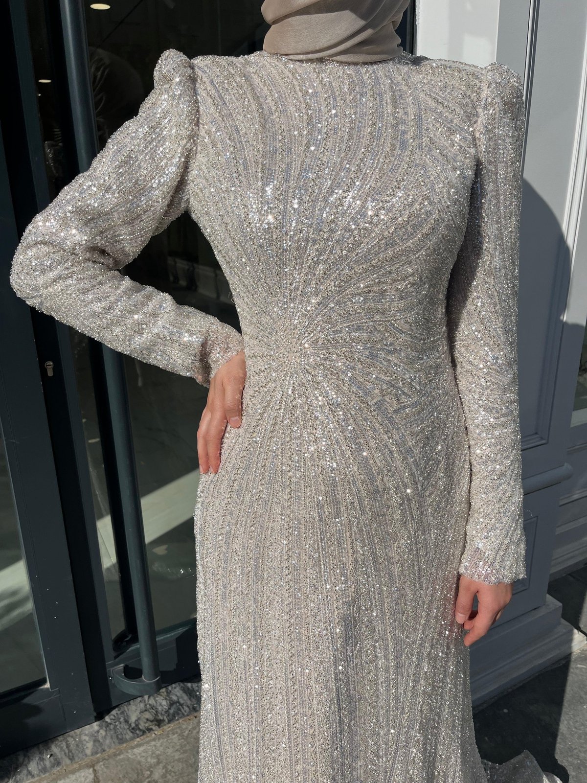 Shona İşlemeli Elbise - Bej