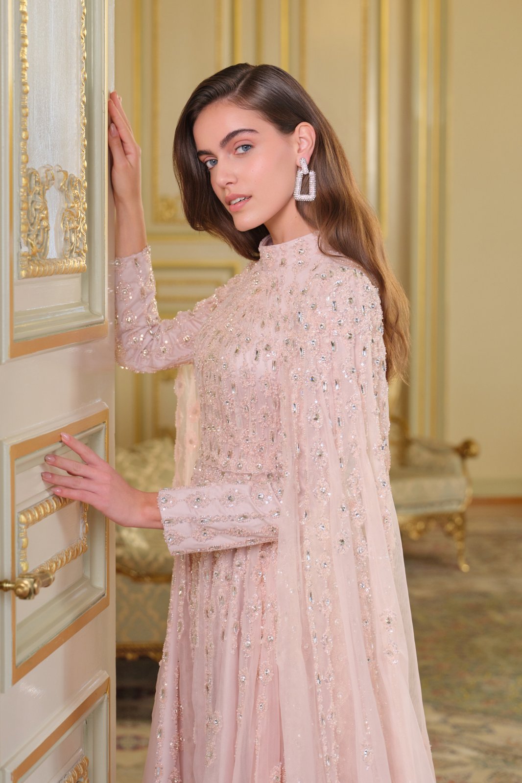 Begonia Kasnak İşlemeli Elbise - Pembe